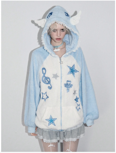Shein Clothing 61 - Blue & White Kawaii Angel Wing Hoodie With Embroidered Decorations.png