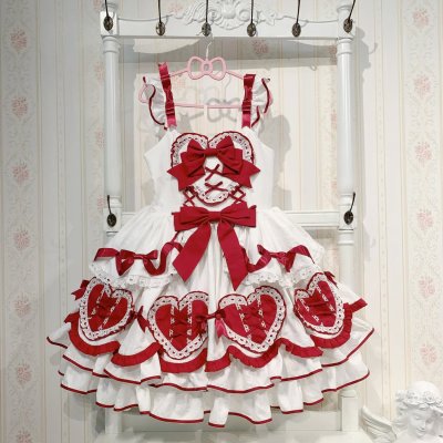 Chubby Cat Diary - Icing Sugar Gift Box Sweet Lolita JSK Dress White and Red.jpg
