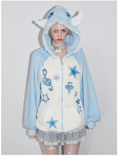 Shein Clothing 61 - Blue & White Kawaii Angel Wing Hoodie With Embroidered Decorations.png