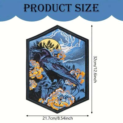 Temu Sewing 07 - Embroided Crow:Raven Orange Flowers Large Applique.jpg