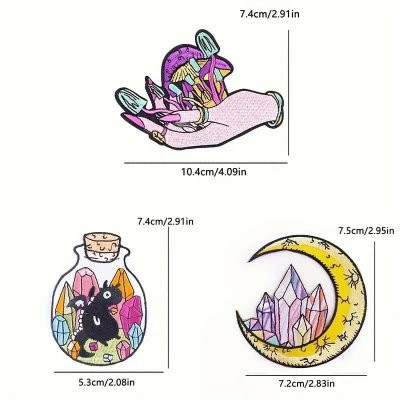 Temu Sewing 09 - Art Deco Magical Hippie Appliques x 3 Dragon in Bottle Hand Growing Mushrooms...jpg