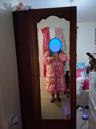 Me In My Awesome New Shiny Pink Coat From Temu Face Obscured.jpg