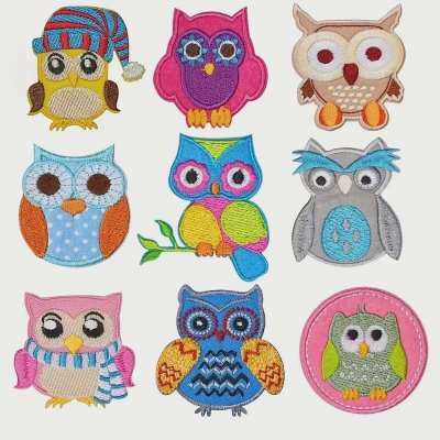 Temu Textiles 16 Image 01 - Colourful Owl Embroidered Appliques x 9.jpg
