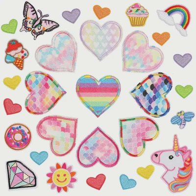 Temu Textiles 14 Image 01 - Heart With Pattern Unicorn Other Girly Embroidered Appliques x 30.jpg