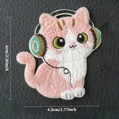 Temu Textiles 05 Image 02 - Embroidered Cats With Headphones Appliques x 4 Pink Purple Brown W...jpg