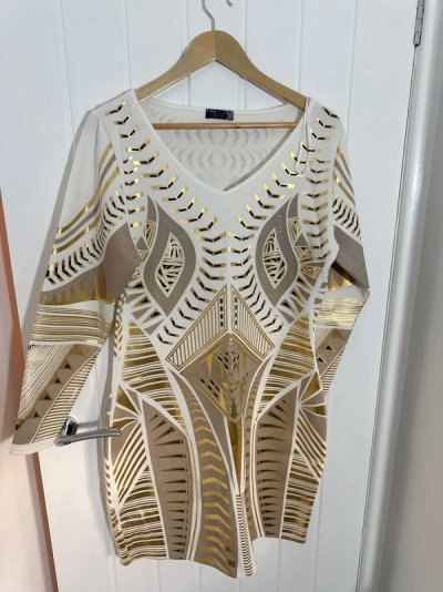 Vinted Miss Blush Gold on Cream White Bodycon Dress with some Black Detail.jpg