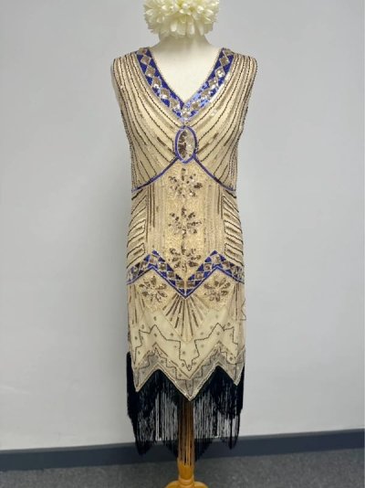 Vinted 1920s-Style Flapper Dress Cream Yellow Gold Blue Black Tassels.jpg