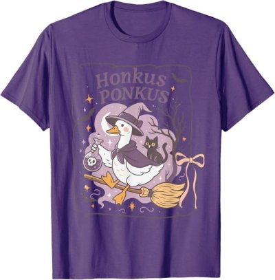 Amazon Merch on Demand Honkus Ponkus Goose Witch with Cat Purple T-Shirt.jpg