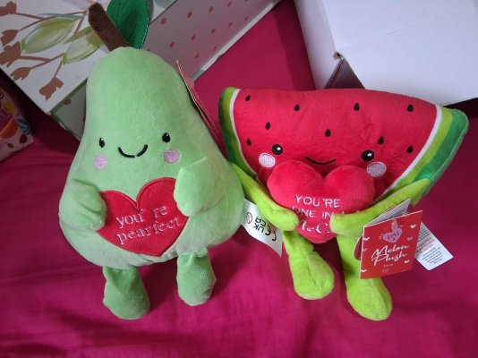Poundstretchers Fruit Plushies Watermelon Slice You're One in a Melon Pear You're Pearfect.jpg